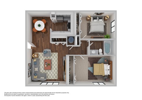 Floor plan for 2 beds, 1 bath, 800 sqft
